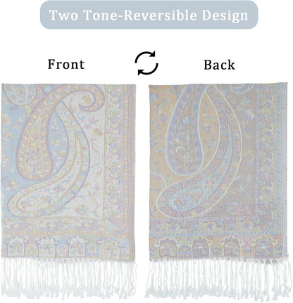 Ciormis Two Tone Silky Paisley Pashmina Shawl Scarf,Soft Women's Rave Jacquard Pashminas Wrap Scarves
