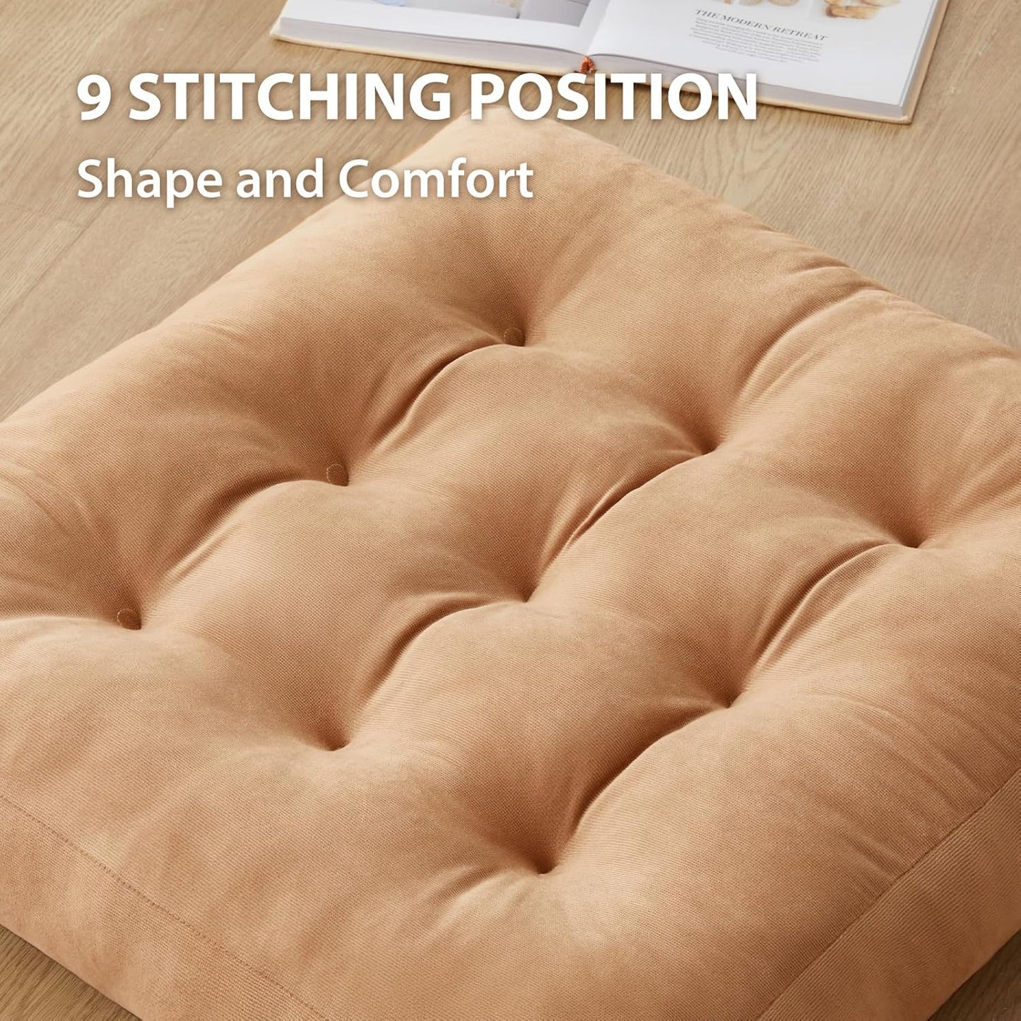 Meditation Floor Pillow Set of 1, Square Large Pillows Seating for Adults, Meditation Cushion Pillow,Tufted Corduroy Cushion for Tatami Living Room or Yoga, Light Gray, 22x22 Inch