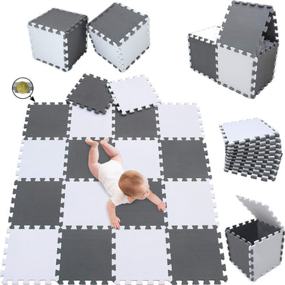 meiqicool Foam Play Mat Thick Soft EVA Interlocking Foam Floor Mats Children Yoga Exercise Multi Jigsaw Puzzle Blocking Board Kids Playmats Play Grey 18 Piece L
