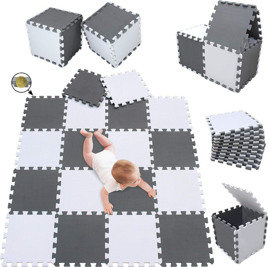 meiqicool Foam Play Mat Thick Soft EVA Interlocking Foam Floor Mats Children Yoga Exercise Multi Jigsaw Puzzle Blocking Board Kids Playmats Play Grey 18 Piece L