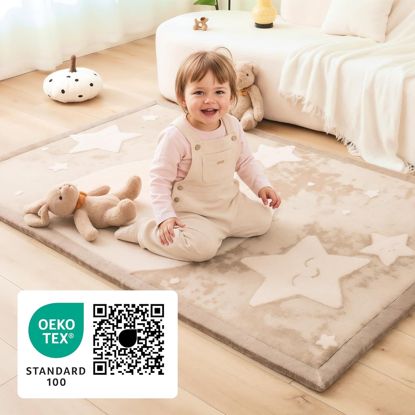 Hakuna Matte CloudSoft Mat for Floor 60" x 80" Beige – Coral Velvet Memory Foam Rug – Non-Slip, Water-Resistant