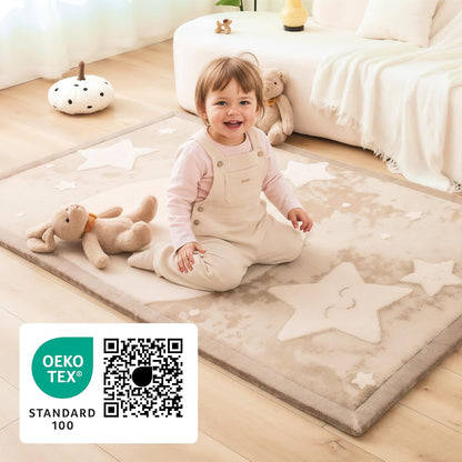 Hakuna Matte CloudSoft Mat for Floor 60" x 80" Beige – Coral Velvet Memory Foam Rug – Non-Slip, Water-Resistant