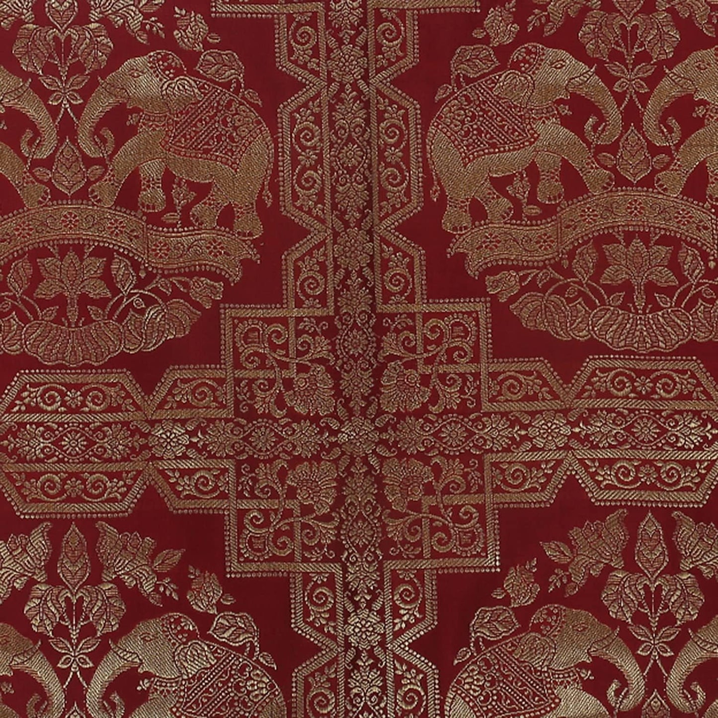 Ethnic Jacquard Brocade Silk Rectangular Bolster Yoga Pillow Cylindrical Hotdog Burgundy Maroon Tubular Living Room Decorative Elephant Indian Throw Pillowcase 76x38 cm - Set of 2 Pcs