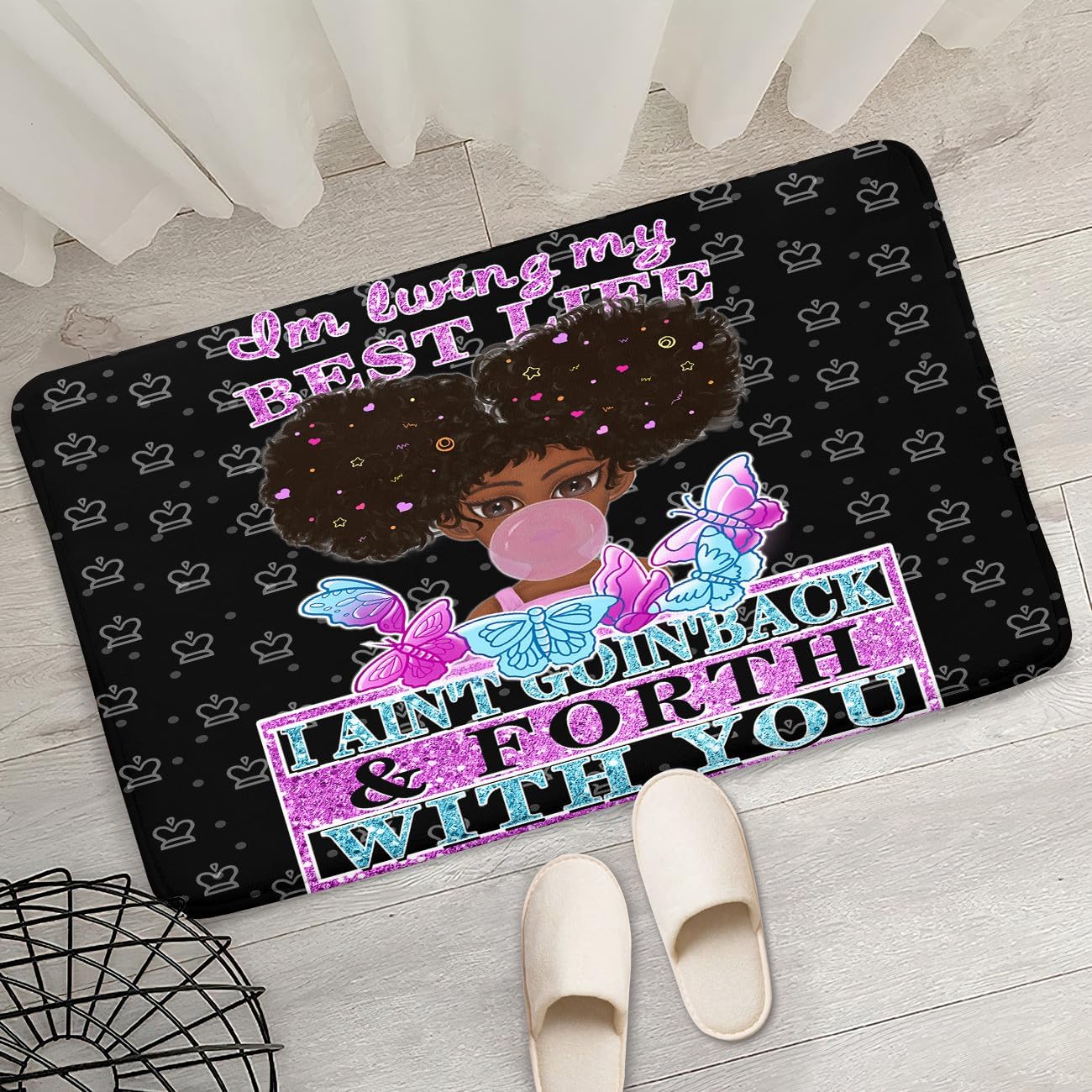 Black Girl Area Rug for Bedroom African Black Girls Floor Rugs for Living Room Playroom Cartoon Art Home Decor Soft Yoga Mats for Women Afro Purple 47" x 31" (2.7 x 3 Feet)
