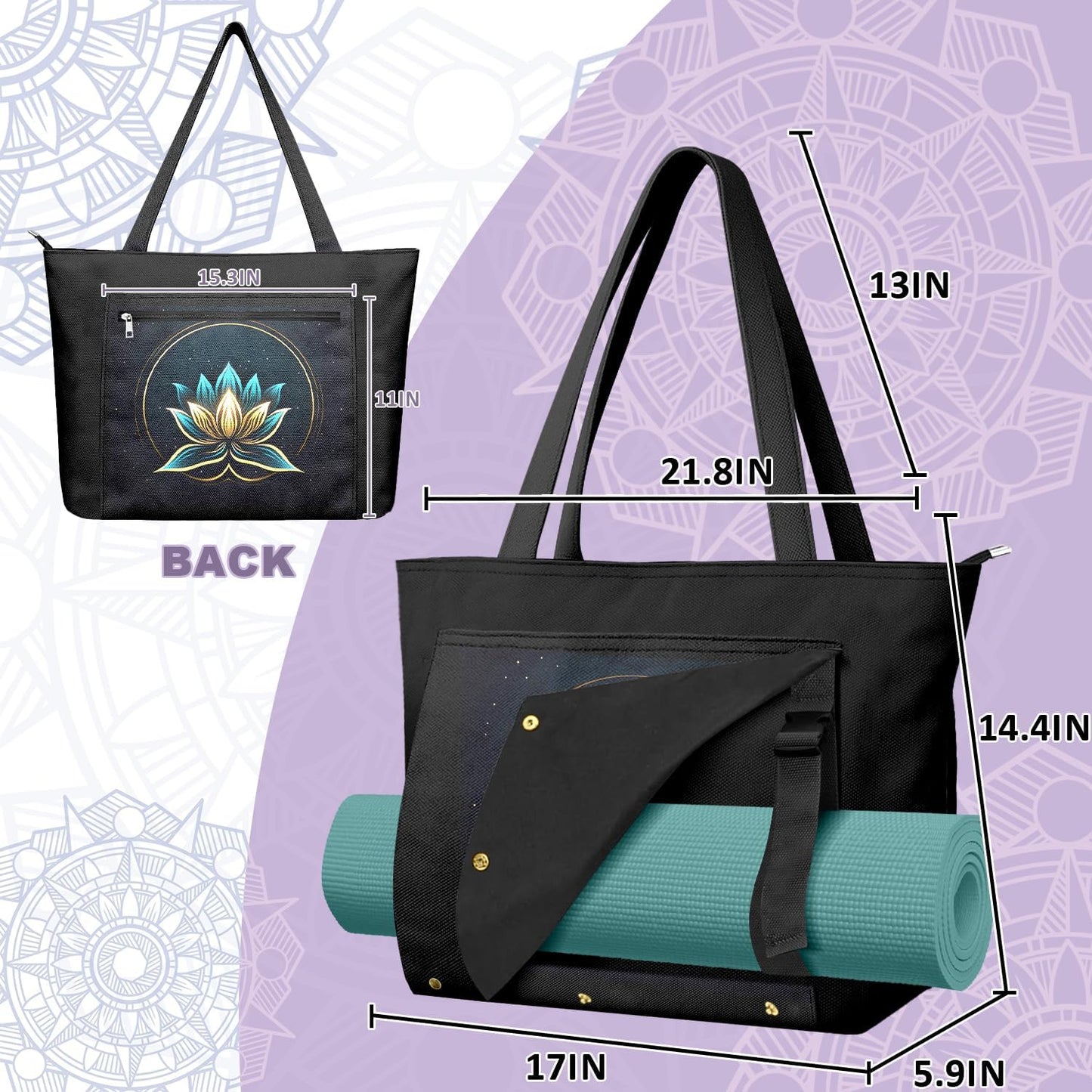 Yoga Bag for Women, Large Canvas Yoga Mat Tote Bag with Yoga Mat Carrier - Large Mat Pocket Fitness Tote for Pilates, Gym, Travel, Office & Beach