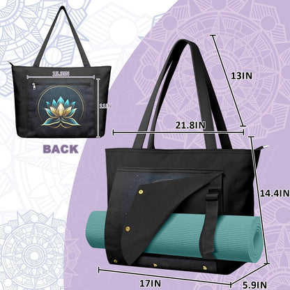 Yoga Bag for Women, Large Canvas Yoga Mat Tote Bag with Yoga Mat Carrier - Large Mat Pocket Fitness Tote for Pilates, Gym, Travel, Office & Beach