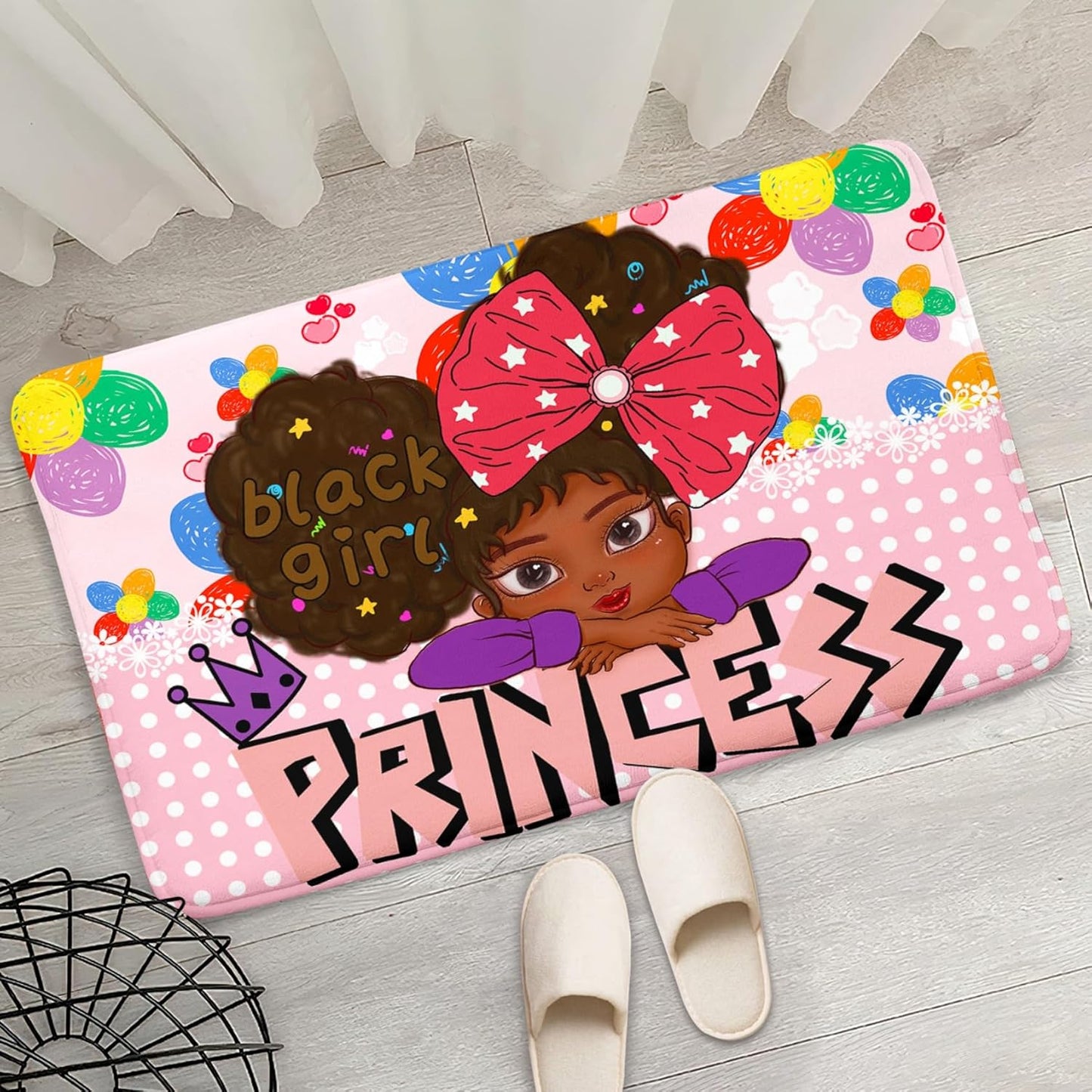 Black Girl Area Rug for Bedroom African American Rugs for Room Princess Carpet Kids Rugs for Bedroom African Girls Carpet for Living Room Teen Girls Yoga Mats, Pink, 4'×5'