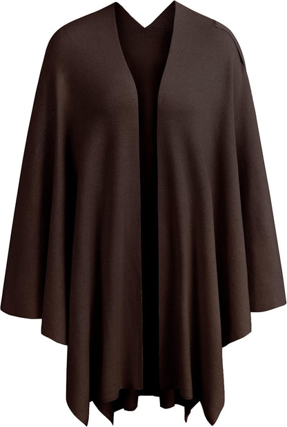 PULI Womens Large Cross Front Poncho Sweater Wrap Topper Knitted Elegant Shawls Cape for Fall Winter