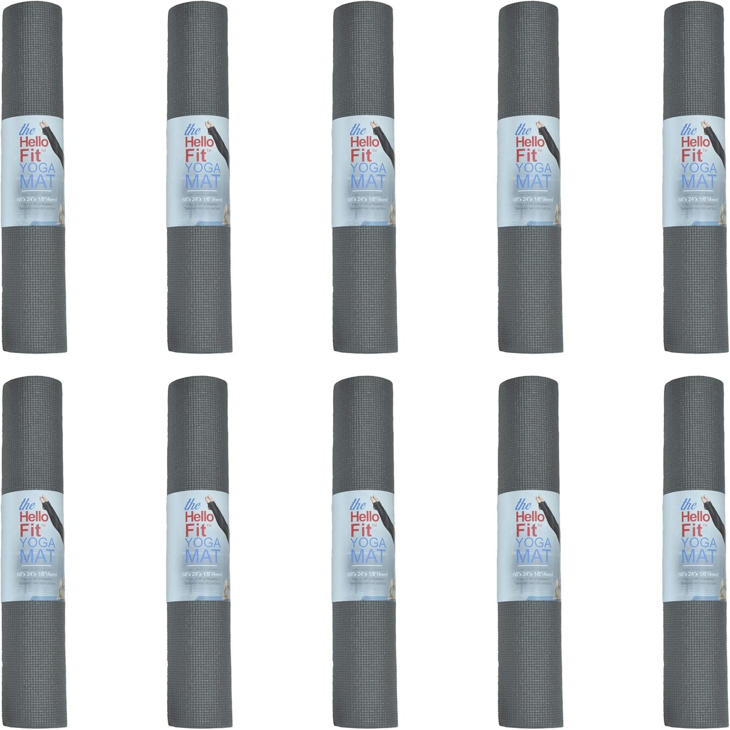 10-Pack Yoga Mat, 68" x 24" Non Slip Exercise Mat, 4mm Thick Gym Mat for Fitness and Stretching, Bulk Non Toxic Yoga Mats for Schools and Studios