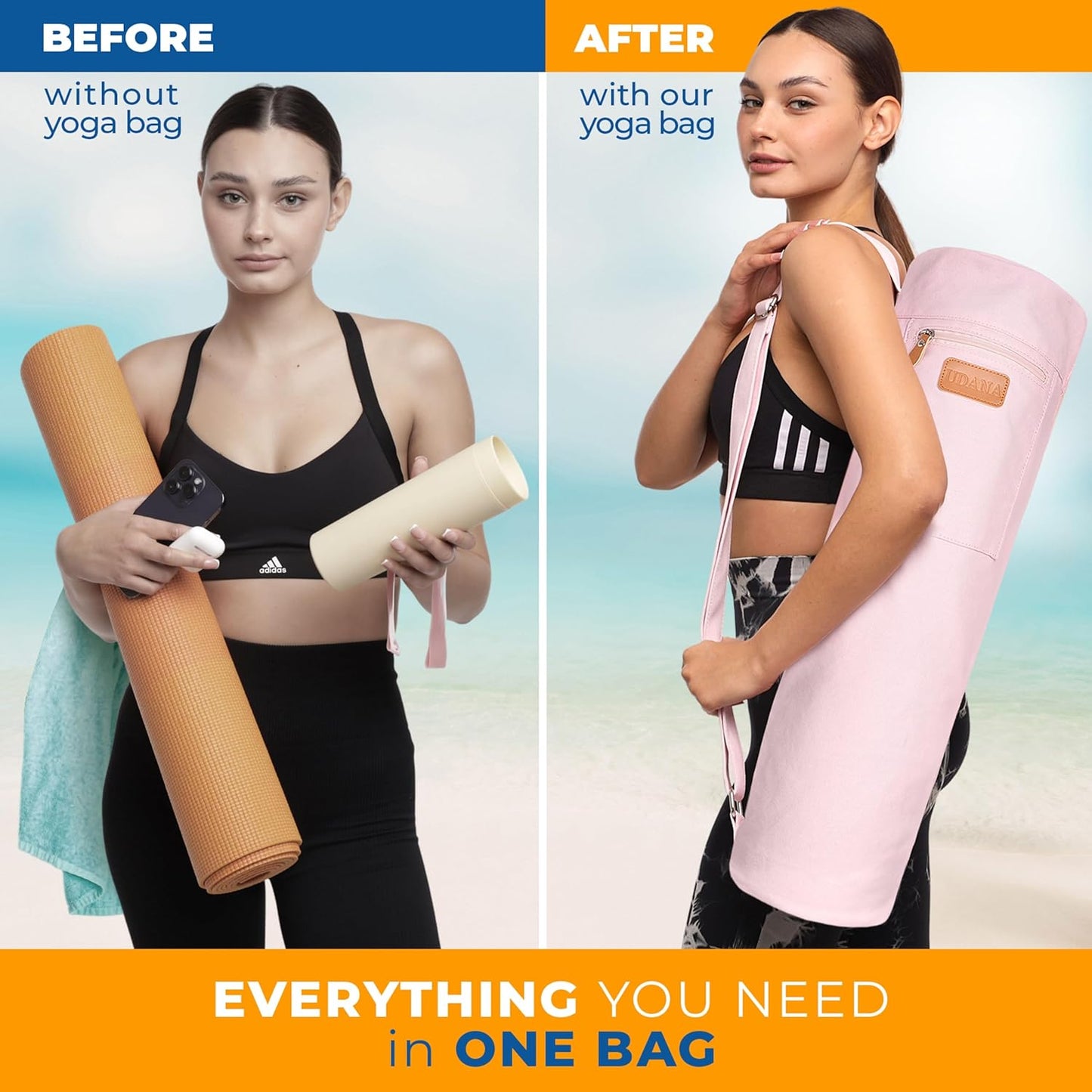 UDANA Canvas Yoga Mat Bag for Women & Men, Full-Zip Carrier with 3 Pockets & Adjustable Strap, Stylish Gym & Pilates Bag – Available in Multiple Sizes