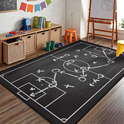 Sports Field Area Rug,5x7ft, Soccer Field Chalked Blackboard Football Stadium Board Painted Non-Slip Soft Carpet Floor Mat Indoor Living Room Bedroom Rugs Yoga Mat Home Decor