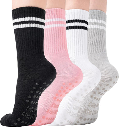 COOLMATE Pilates Socks with Grips for Women, Yoga Socks, Crew Non Slip Women for Barre, Pilates Gifts for Women - Colors B