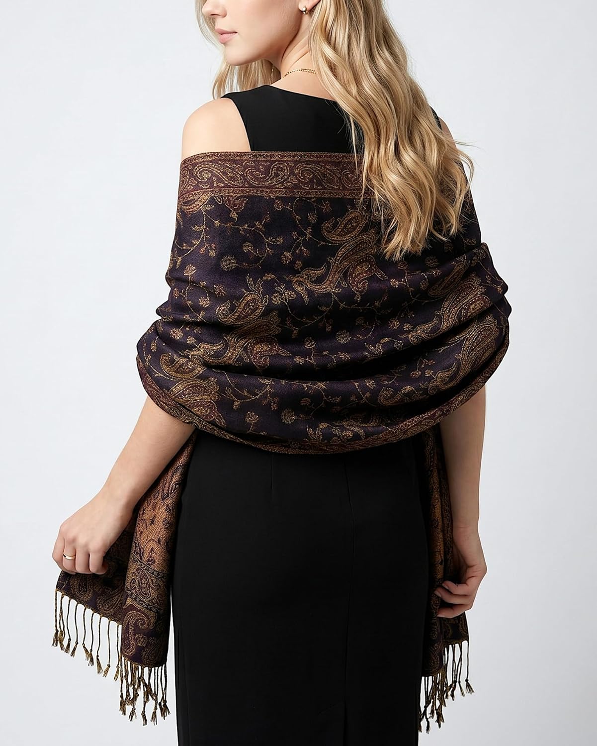 Achillea Reversible Paisley Pashmina Rave Scarf – Exotic Indian Shawls and Wraps for Evening Dresses, Festivals, All Seasons - Colors A