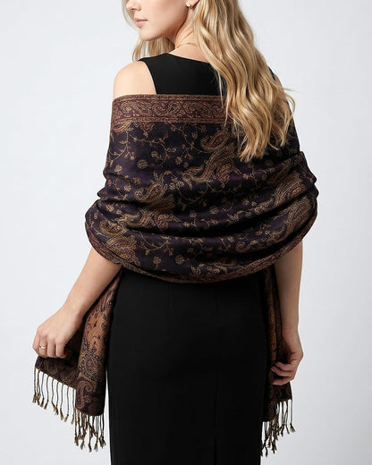 Achillea Reversible Paisley Pashmina Rave Scarf – Exotic Indian Shawls and Wraps for Evening Dresses, Festivals, All Seasons - Colors A