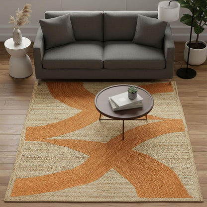 Premium Quality Jute Rug 4x6 Feet Area Rug Natural Fiber Jute Rugs Thick 0.27" Black Abstract Pattern Geometric Rugs for Kids Room, Living Room, Yoga Mat, Indoor Outdoor Carpet - Colors A