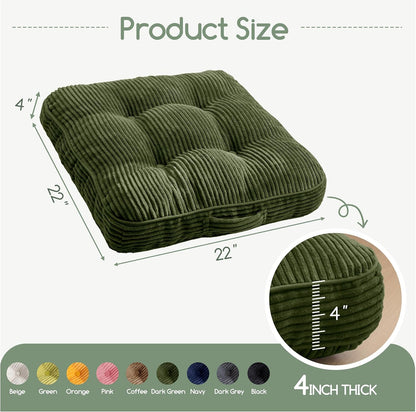 HIGOGOGO Floor Pillow Cushion for Adults, Meditation Cushion Pillow, Large Square Floor Sitting, Tufted Corduroy Cover, for Tatami Living Room or Yoga, 22x22 Inch, Dark Grey
