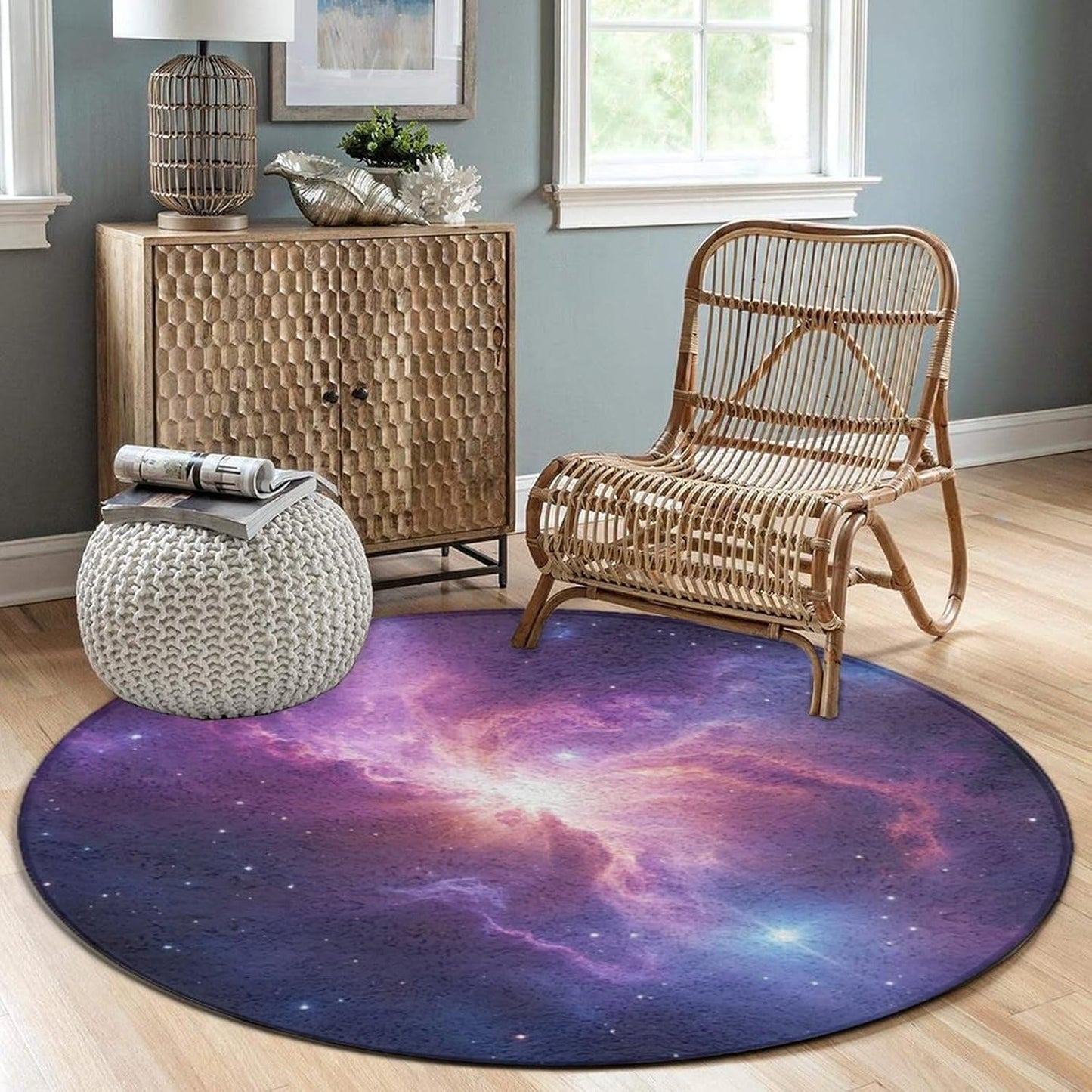 Soft Round Yoga Carpet, Office Chair Decor Round Mat for Carpet and Hardwood Floors Purple Butterfly
