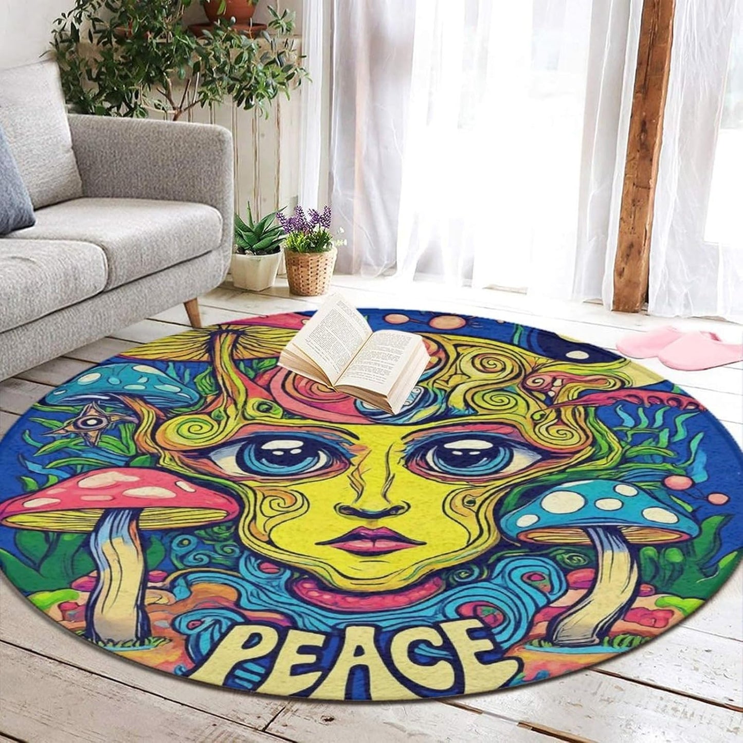 Home Decor Non Slip Kitchen Office Circle Rug, Machine Washable Modern Round Area Rug, Room Sofa Yoga Soft Round Carpet Purple Galaxy Trippy Space Astronaut Art, 36inch