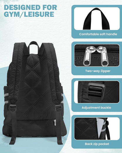 Gym Backpack for Women Men,Cheer bag,Lightweight Gym Bag with Shoe Compartment, Waterproof Sports Backpack with Wet Pocket, Black