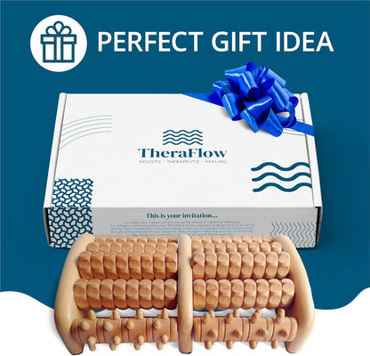 TheraFlow Wooden Foot Massager for Neuropathy, Heel Pain and Targeted Plantar Fasciitis Relief | Deep Tissue and Feet Massage for Relaxation | Reflexology Tool for Planters Facetious Relief