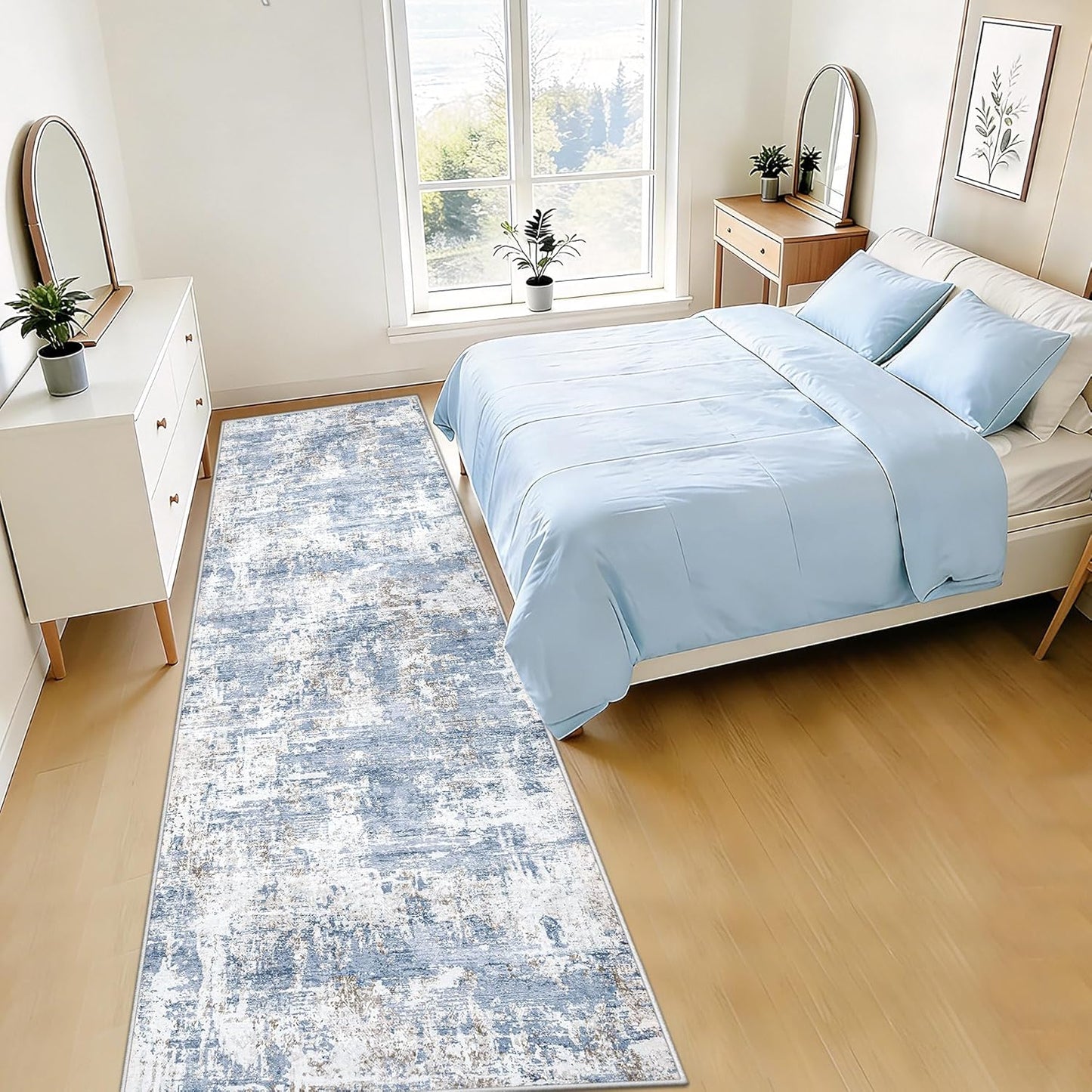 XLUEZ 8x10 Area Rugs for Living Room, Washable Modern Abstract Large Area Rug Neutral Soft Non Slip Kids Rug Stain Resistant Indoor Carpet for Bedroom Nursery Dining Children's Room(Blue, 8'x10')