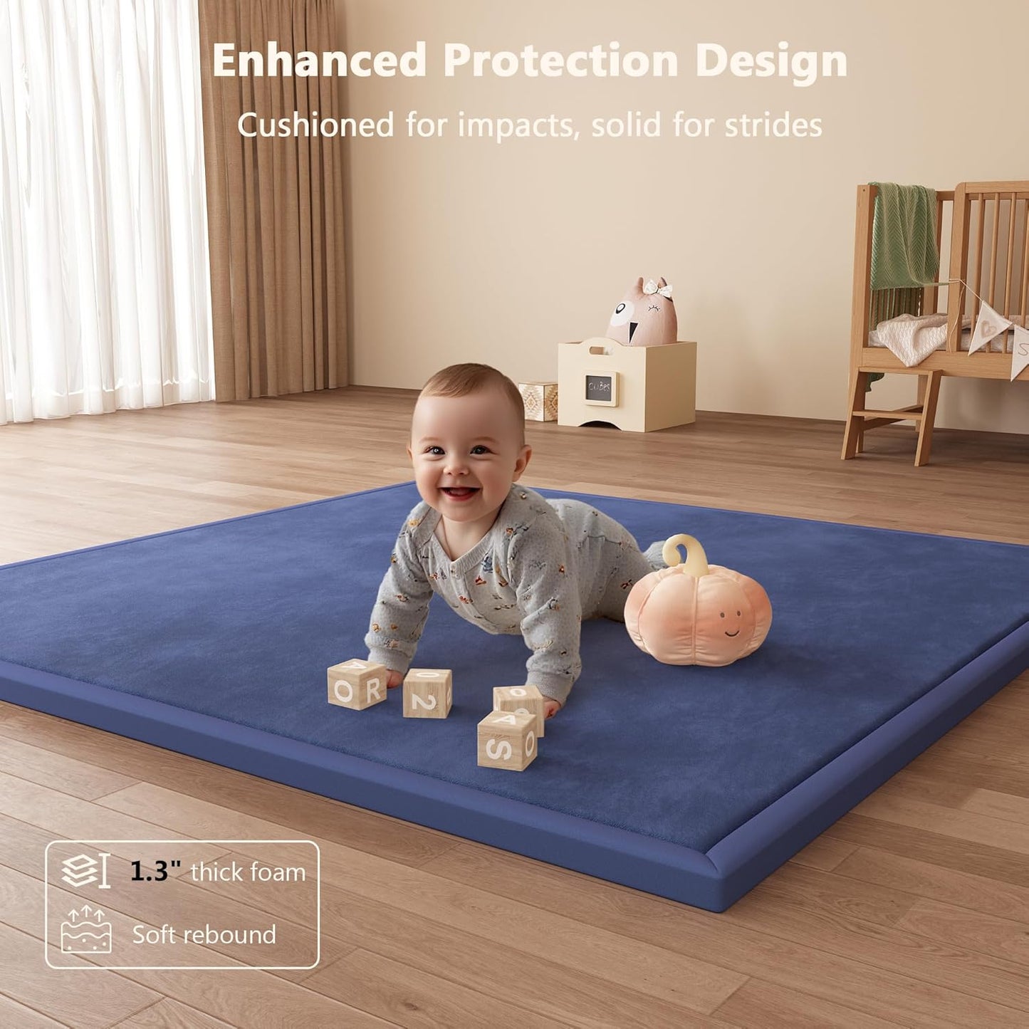 Baby Play Mat for Floor, 1.3'' Thick Memory Foam Tummy Time Mat - Super Soft Coral Velvet Nursery Rug with Non-Slip Backing, Crawling Rug for Toddlers/Infants, Yoga & Tatami Use, Oatmeal, 79''x 118''