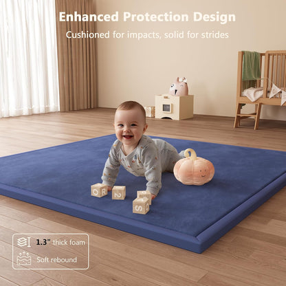Baby Play Mat for Floor, 1.3'' Thick Memory Foam Tummy Time Mat - Super Soft Coral Velvet Nursery Rug with Non-Slip Backing, Crawling Rug for Toddlers/Infants, Yoga & Tatami Use, Oatmeal, 79''x 118''