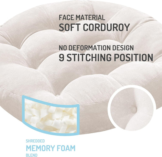 Degrees of Comfort Meditation Floor Pillow, Square Large Pillows Seating for Adults, Gray Tufted Corduroy Cushions for Yoga Reading Nook, Classroom and Living Room, Grey, 22x22 Inch - Colors B