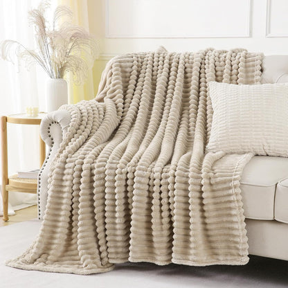 Khaki Throw Blanket for Couch Sofa 50x60 inches Striped Fleece Blankets Room Home Decor Lightweight Plush Soft Cozy Gifts for Women Mom Girls