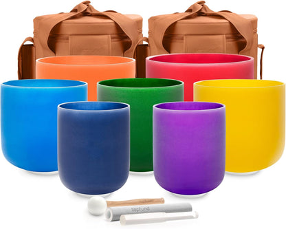 TOPFUND 6-12 inch 432Hz Chakra Set of 7 Crystal Singing Bowls with Heavy Duty Carrying Case and Singing Bowl Mallets