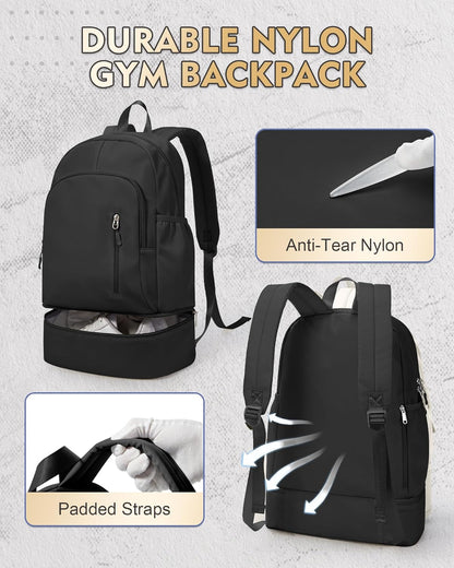 Gym Backpack for Women Men,Cheer bag,Lightweight Gym Bag with Shoe Compartment, Waterproof Sports Backpack with Wet Pocket, Black
