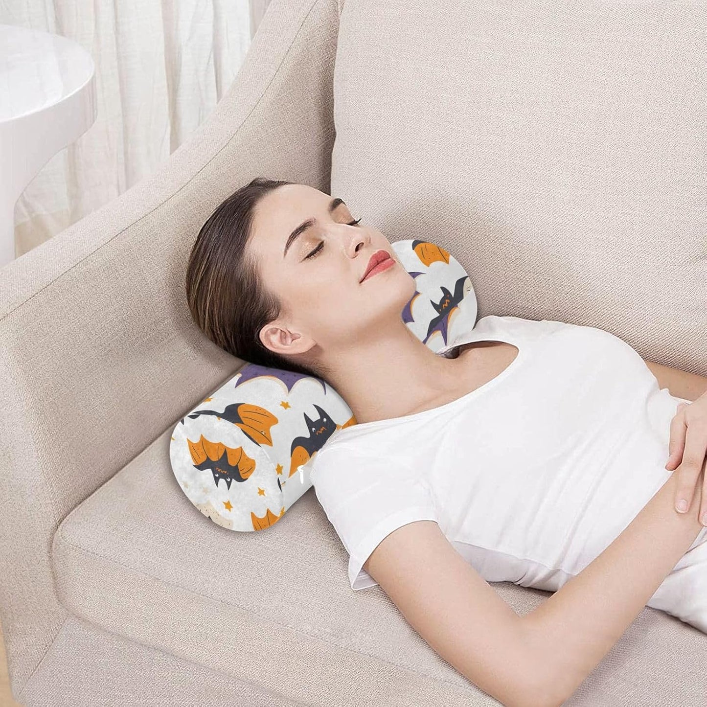 c Neck Roll Pillow Bolster Round Health Memory Foam Long Cervical Cylinder Pillows with Removable Washable Cover for Body Bed Legs Back Yoga - Colors A