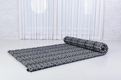 Leewadee - Kapok Roll Mat – Handcrafted Folding Sleep & Relaxation Mattress from Thailand, Ideal as Guest Bed, Camping Mat, Yoga Mat or Traditional Futon, 75 x 39 inches, Anthracite