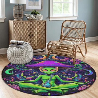 Home Decor Non Slip Kitchen Office Circle Rug, Machine Washable Modern Round Area Rug, Room Sofa Yoga Soft Round Carpet Purple Galaxy Trippy Space Astronaut Art, 36inch