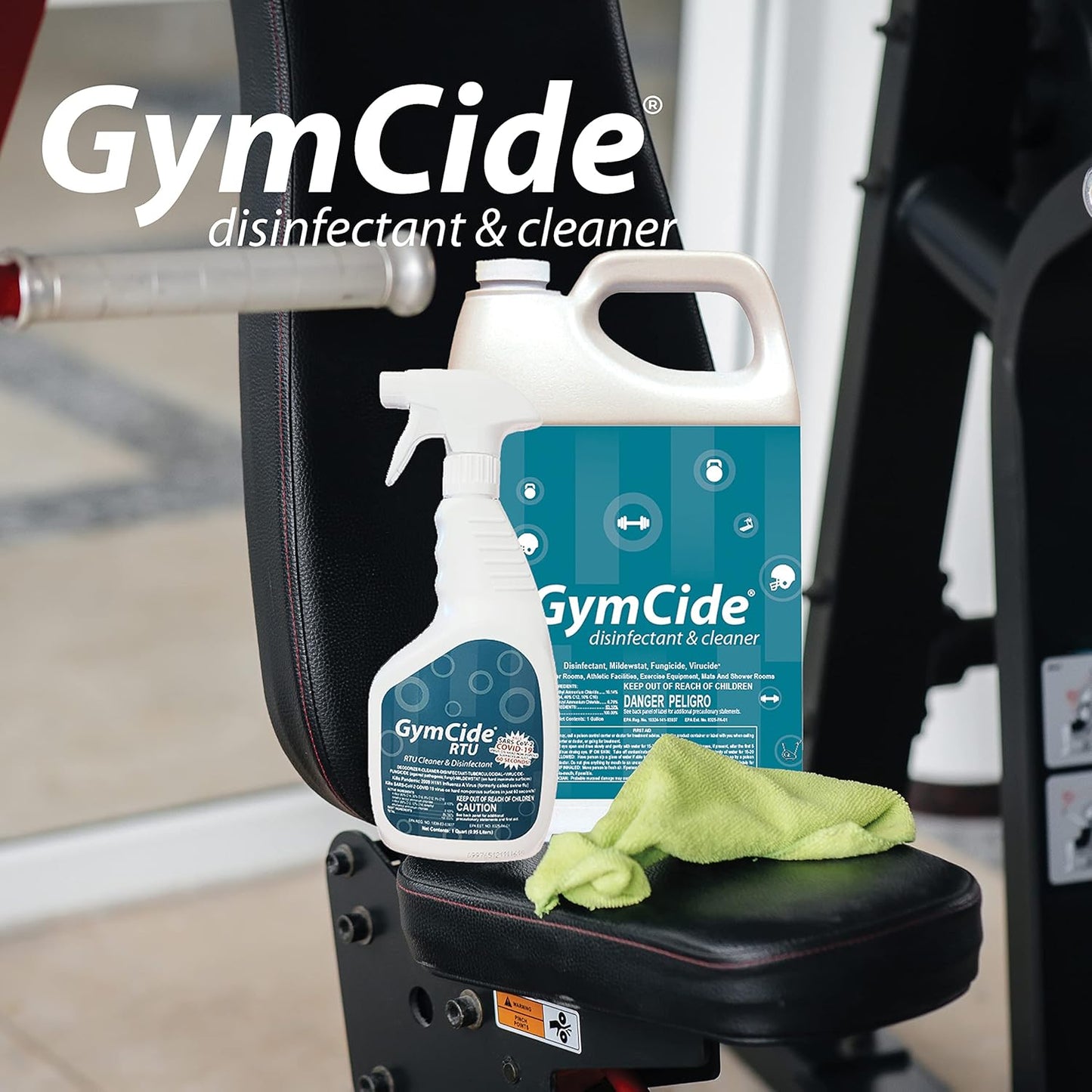 GymCide Disinfectant, Cleaner, and Deodorizer for Gyms, Sports Equipment, and Fitness Centers Bundle (1 Concentrated Gallon and 2-32 Ounce Bottles)