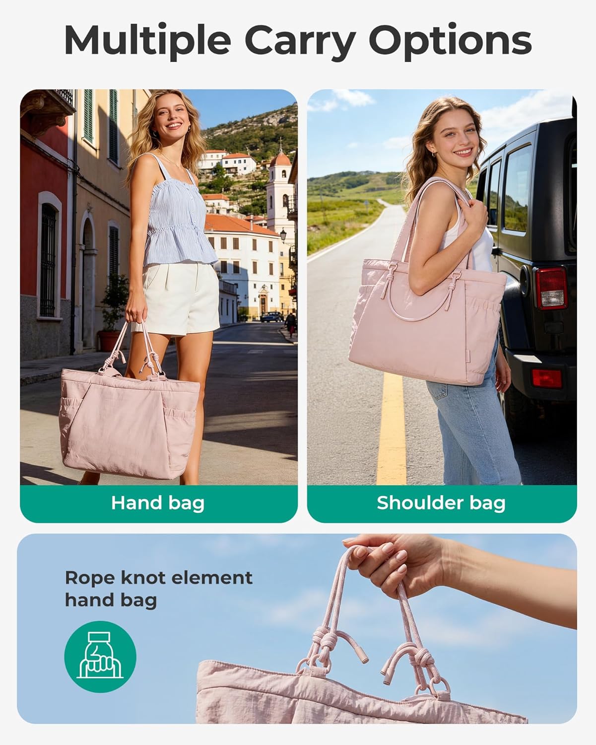 BAGSMART Yoga Tote Bag for Women with Knotted Handle, Lightweight Pilates Bag with Yoga Mat Holder, Gym Bag for Work Travel