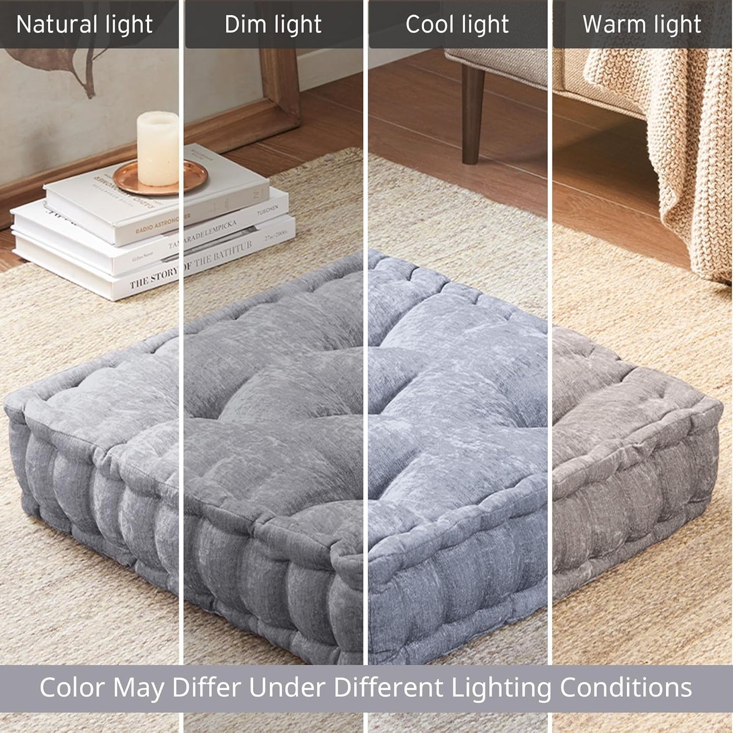 Intelligent Design Large Floor Pillow for Adults Yoga or Meditation Cushion with Handle, Floor Cushion for Board Games, Lustrous Chenille Tufted, Handsewn Scalloped Edge, Azza, 24" x 24" x 5" Yellow