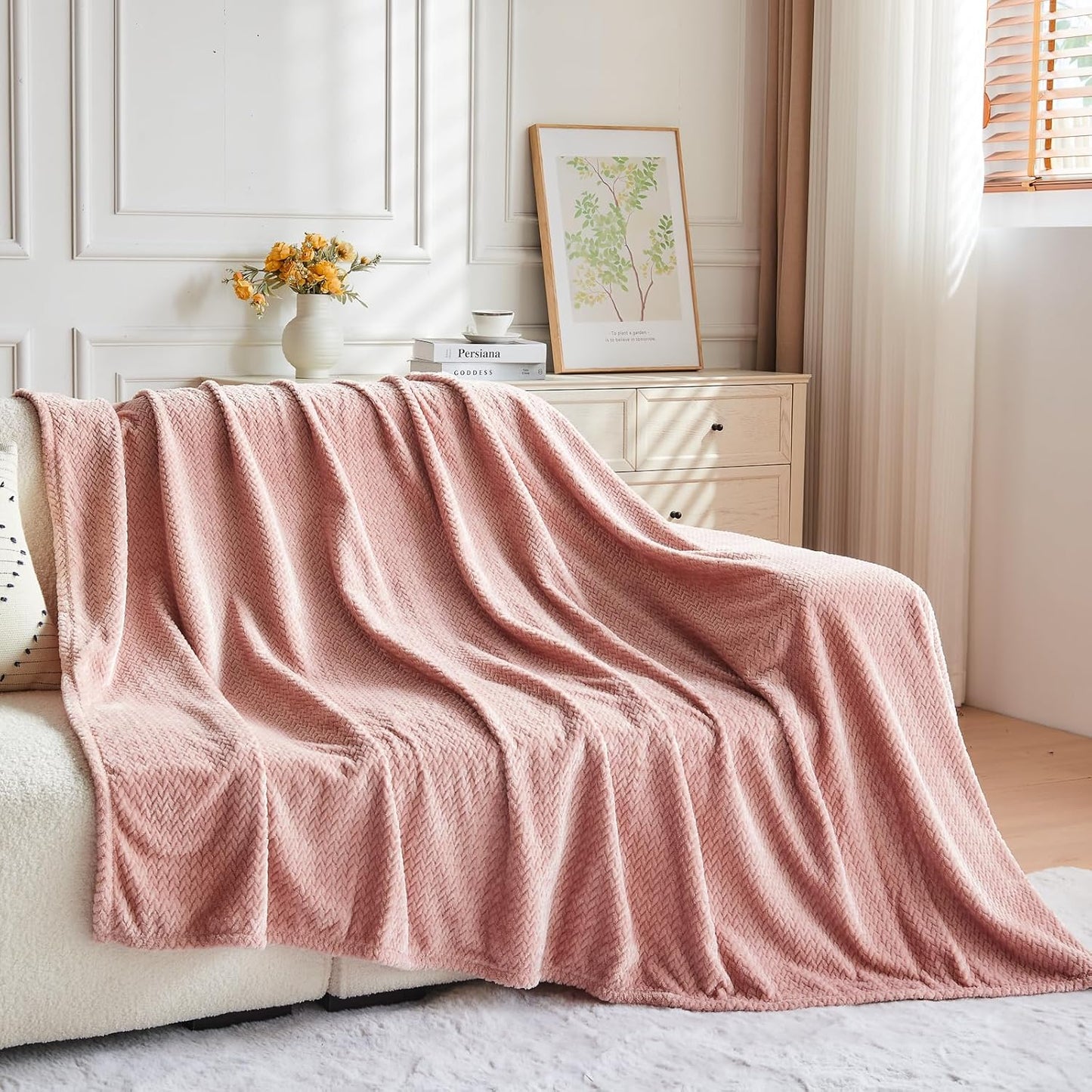 NEWCOSPLAY Super Soft Throw Blanket Light Purple Premium Silky Flannel Fleece Leaves Pattern Lightweight Bed Blanket All Season Use (Light Purple, Throw(50"x60")) - Colors A