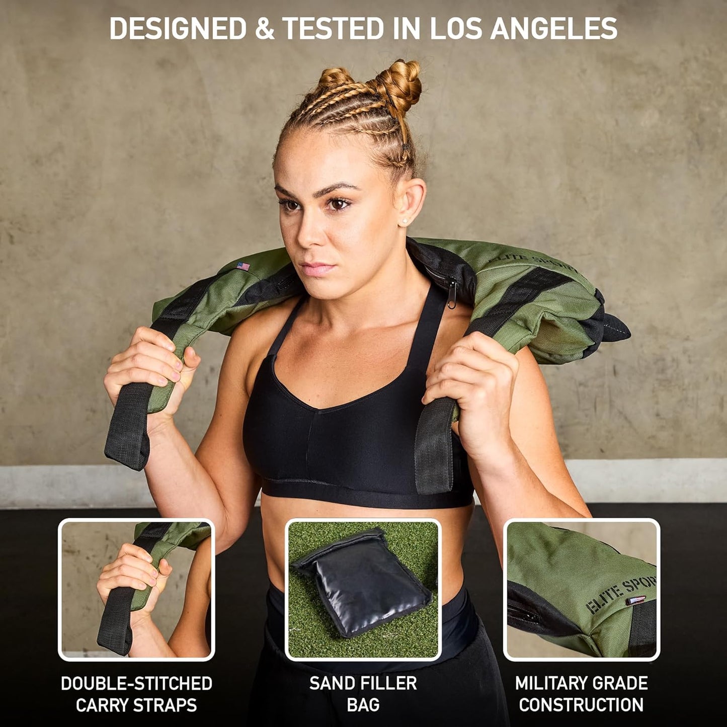 Elite Sports Bulgarian Canvas Bag, Fitness Canvas MMA Gym Cross Workout Training Sandbag 17, 25, 33, 45 lbs (UNFILLED)