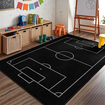 Sports Field Area Rug,5x7ft, Soccer Field Chalked Blackboard Football Stadium Board Painted Non-Slip Soft Carpet Floor Mat Indoor Living Room Bedroom Rugs Yoga Mat Home Decor