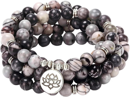 Mala Bead Strand Bracelet, 108 Buddhist Prayer Beads Yoga Meditation Green Malachite Beads Necklace Women man