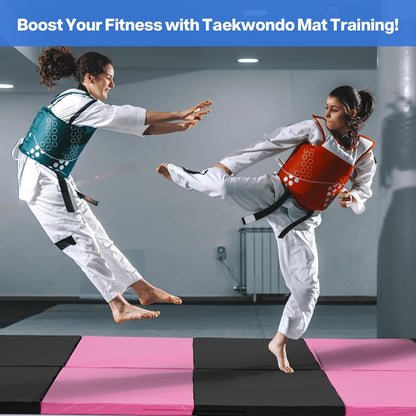Outdoor Basic 6'x3'x2'' Gymnastics Mats Portable 4-Fold Tumbling Mat Thick Yoga Mat with PU Leather & Carry Handle for Home Workout, Yoga, MMA Core Training, Pilates