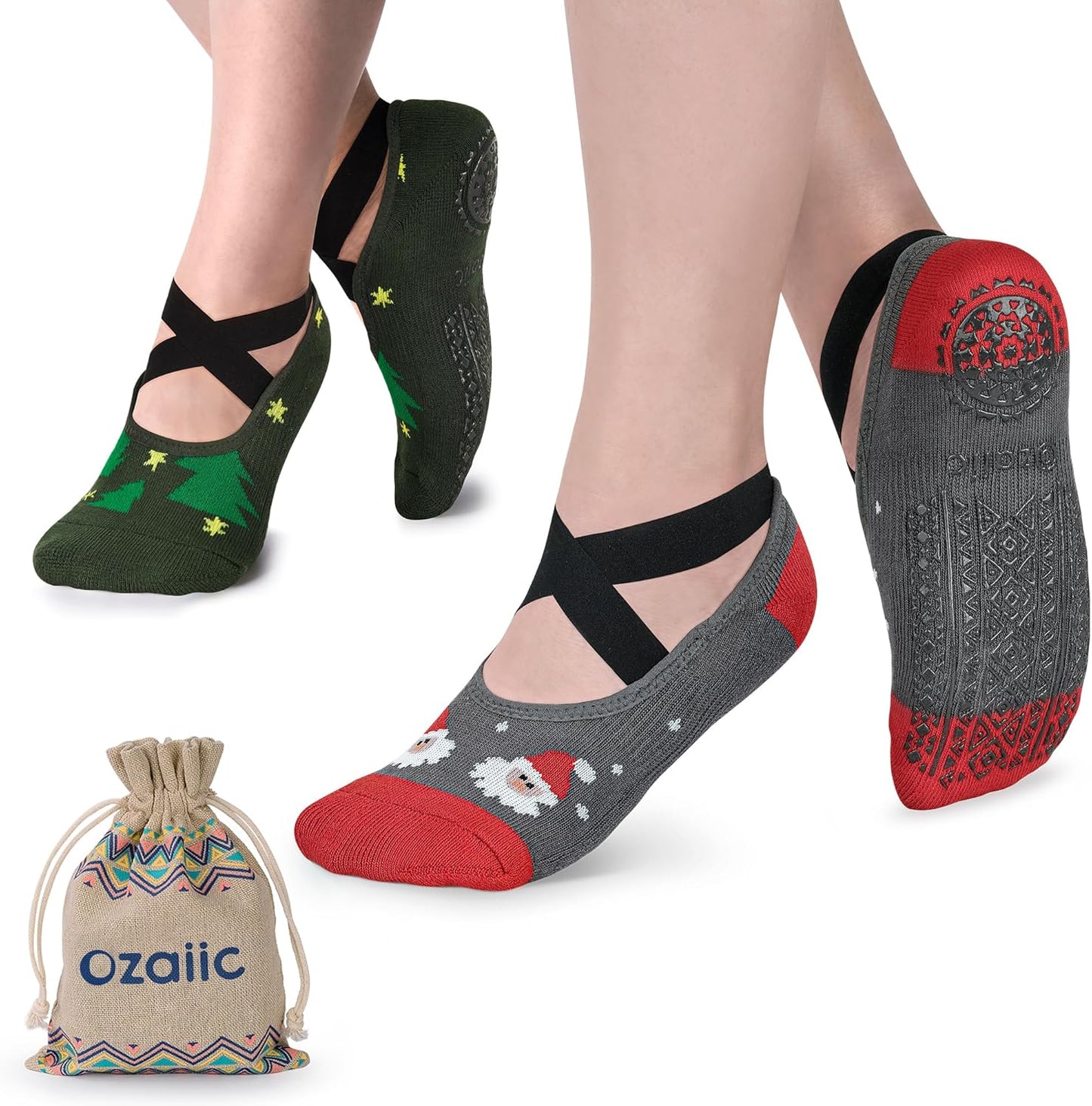 Ozaiic Pilates Socks for Women Non Slip Grip, Yoga Socks with Grippers for Barre, Hospital, Ballet, Dance, Barefoot Workout
