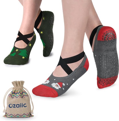 Ozaiic Pilates Socks for Women Non Slip Grip, Yoga Socks with Grippers for Barre, Hospital, Ballet, Dance, Barefoot Workout