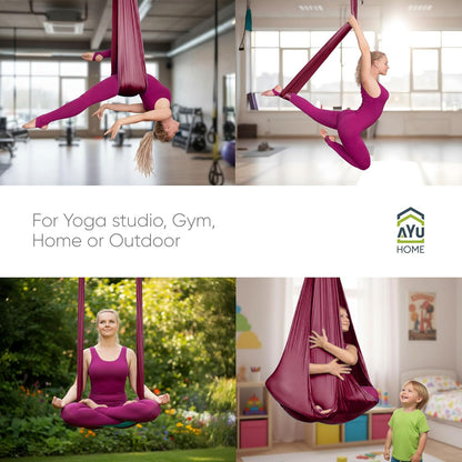 AyuHome Aerial Silks Kit for Home - Premium Yoga Swing for Kids and Adults with 660 lbs Capacity - Versatile Aerial Yoga Hammock for Gymnastics Training