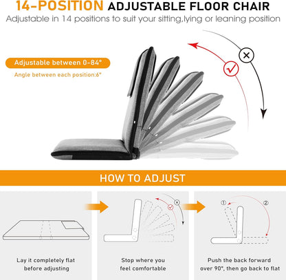 Floor Chair with Back Support 14-Position Adjustable Floor Chair Portable Ground Seating for Adults & Kids Foldable Meditation Seat with Japanese KOYO Bearings & Washable Linen Cover (Coffee)