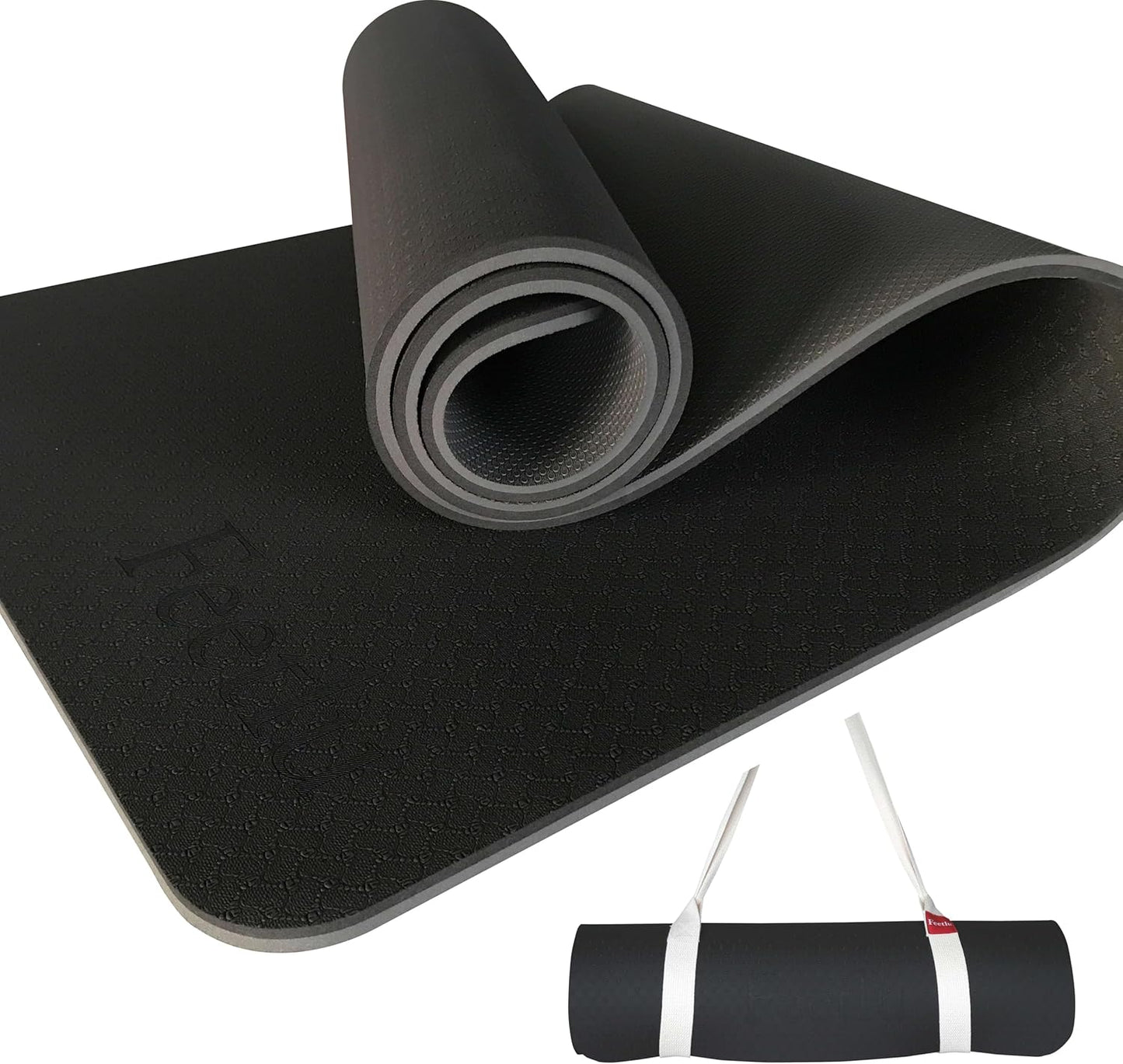 Extra Thick Exercise Yoga Mat with Strap - 2/5 Inch (10MM), Non-Slip Workout Mat for Yoga, Pilates, and Floor Exercises