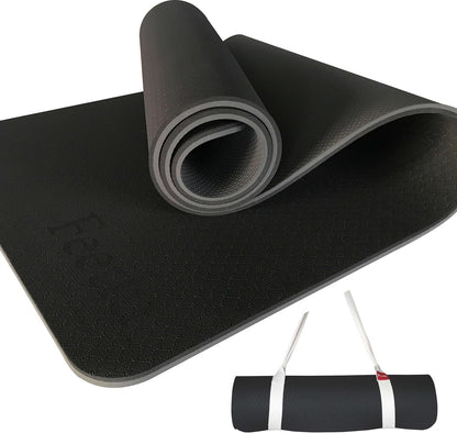Extra Thick Exercise Yoga Mat with Strap - 2/5 Inch (10MM), Non-Slip Workout Mat for Yoga, Pilates, and Floor Exercises