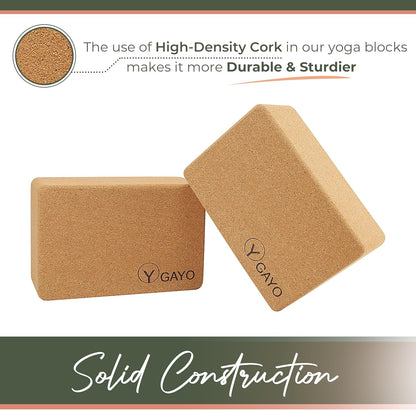 Y O Gayo Premium Cork Yoga Blocks – Durable & Sturdy Natural Cork Yoga Blocks for Stability, Balance, Alignment, Stretching, and Support in Yoga & Pilates