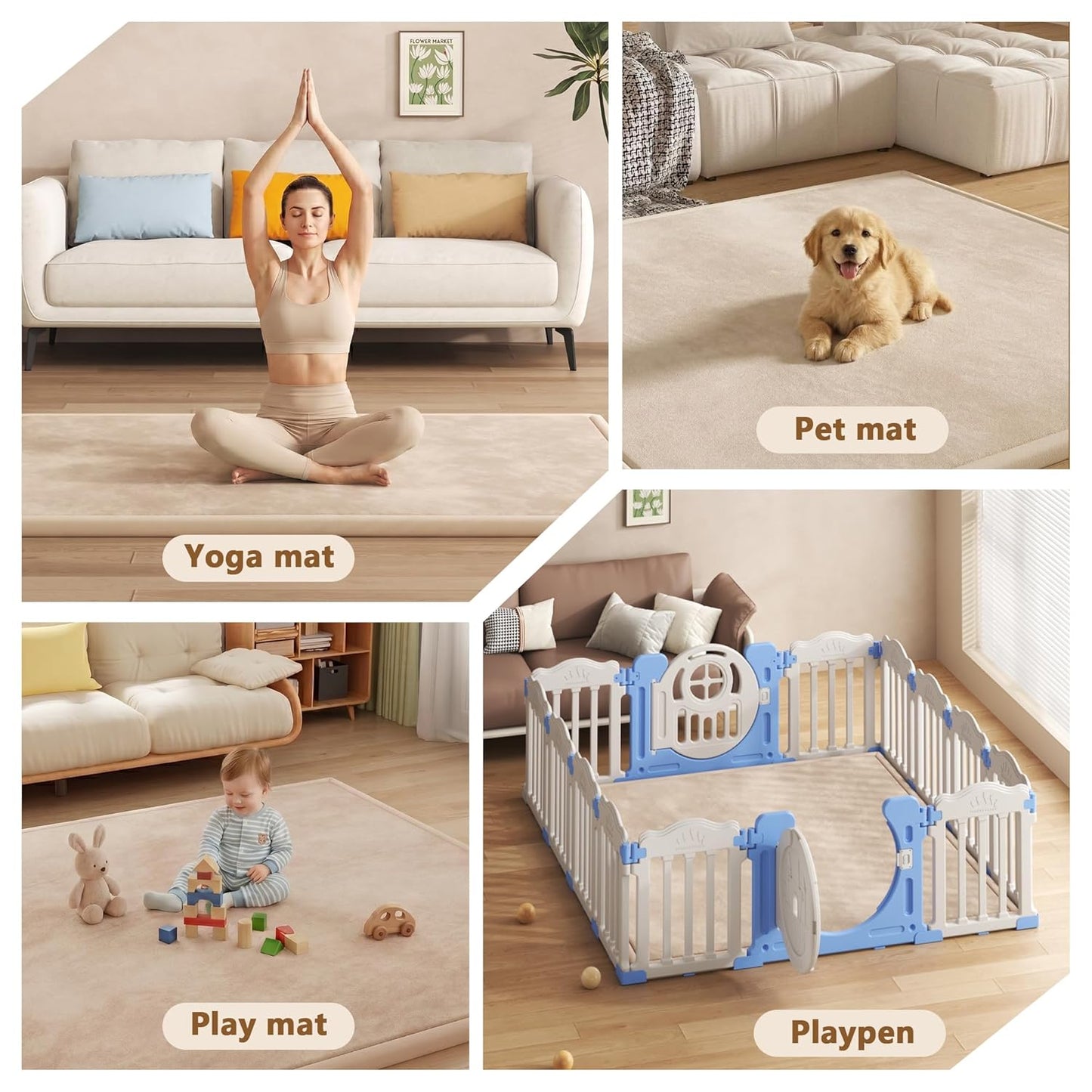 Baby Play Mat for Floor, 1.3'' Thick Memory Foam Tummy Time Mat - Super Soft Coral Velvet Nursery Rug with Non-Slip Backing, Crawling Rug for Toddlers/Infants, Yoga & Tatami Use, Oatmeal, 79''x 118''